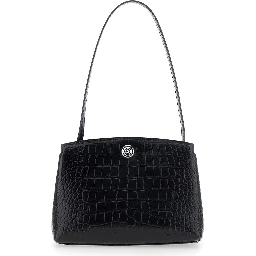 Black Clutch with removable shoulder strap and crocodile-effect in leather for women