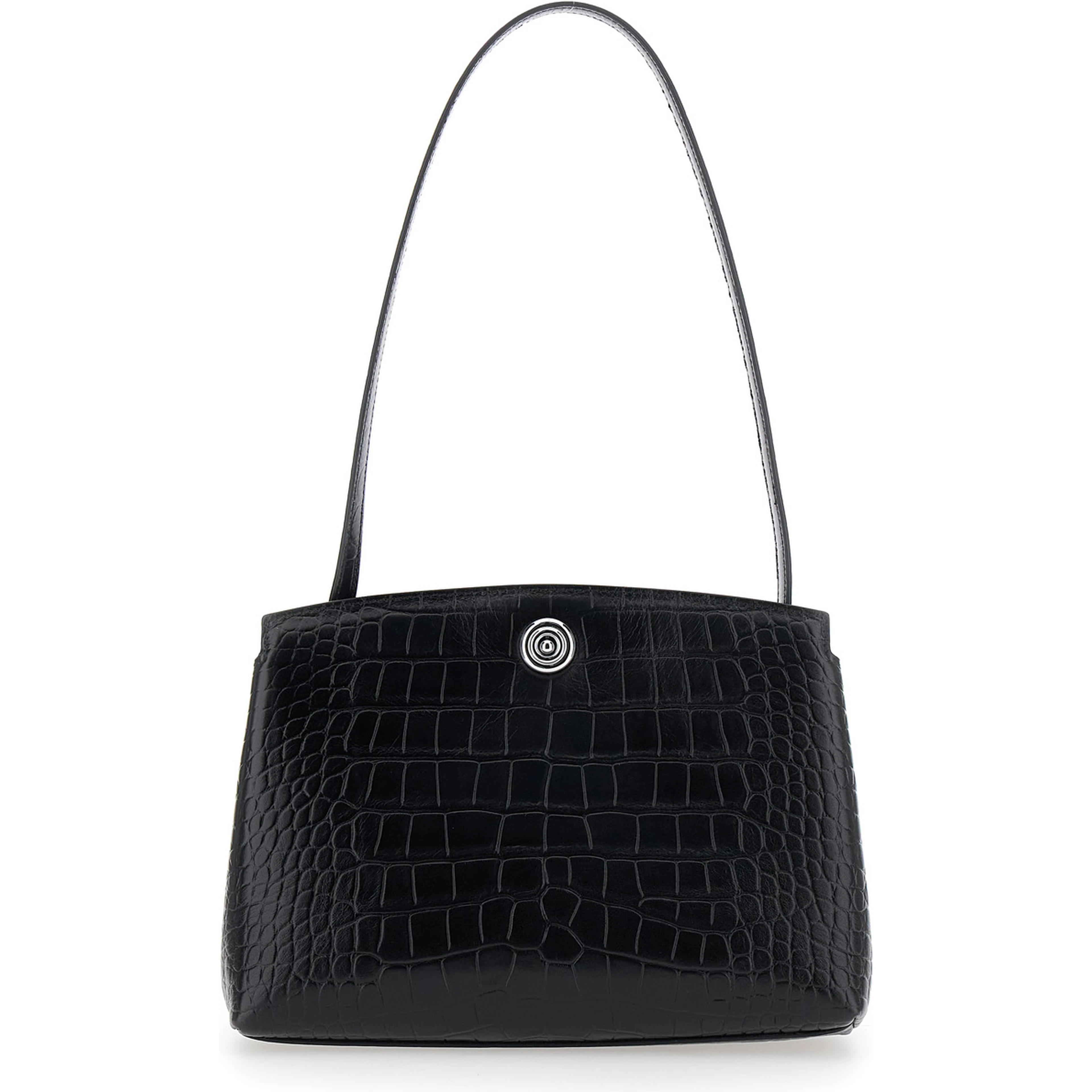 Black Clutch with removable shoulder strap and crocodile-effect in leather for women