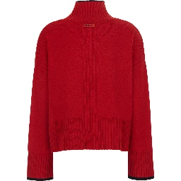 Red Sweater with High Neck and Logo Patch on the Back in Wool and Cashmere for Women