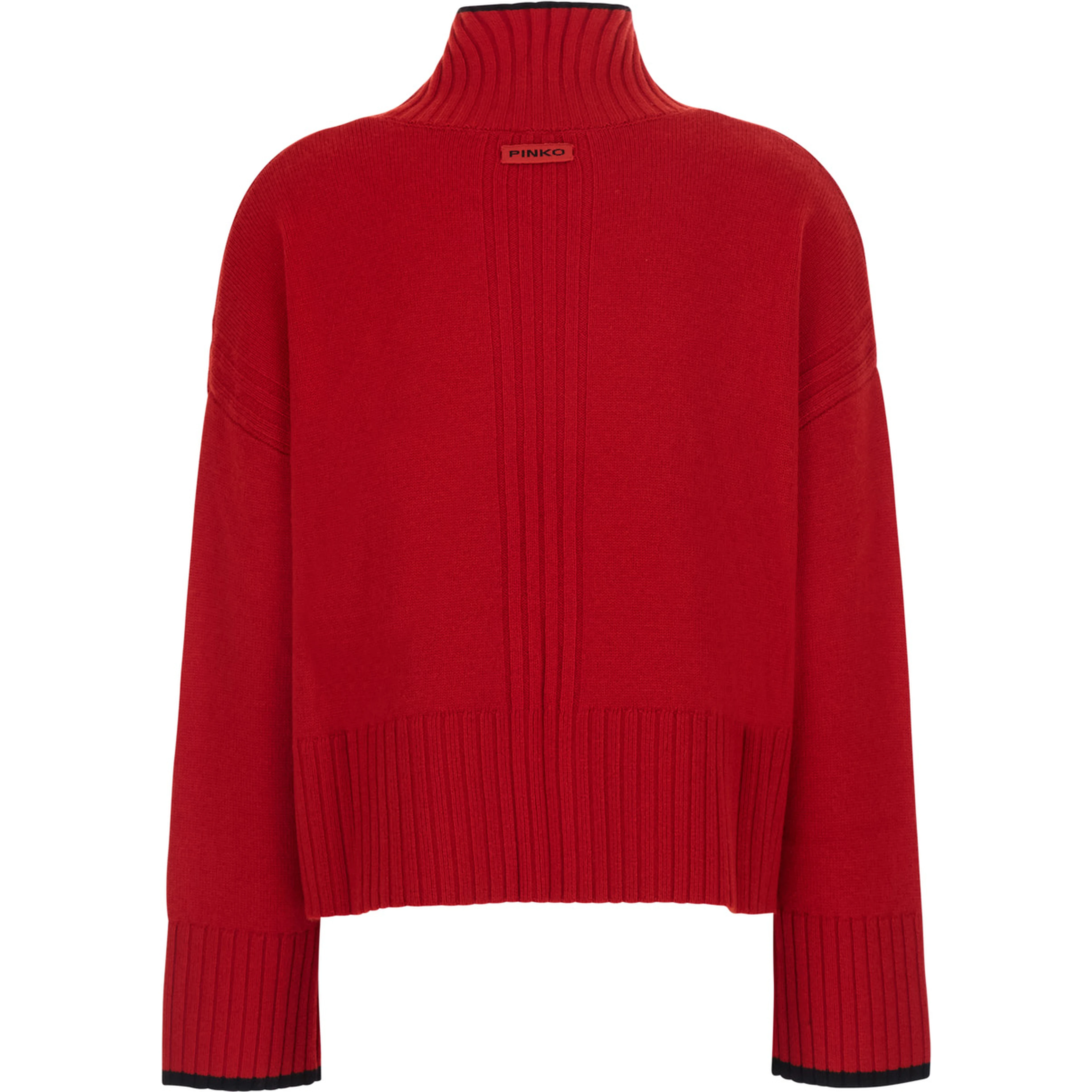 Red Sweater with High Neck and Logo Patch on the Back in Wool and Cashmere for Women