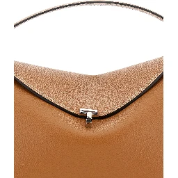 Handbag T-Lock with Removable Shoulder Strap in Grained Brown Leather