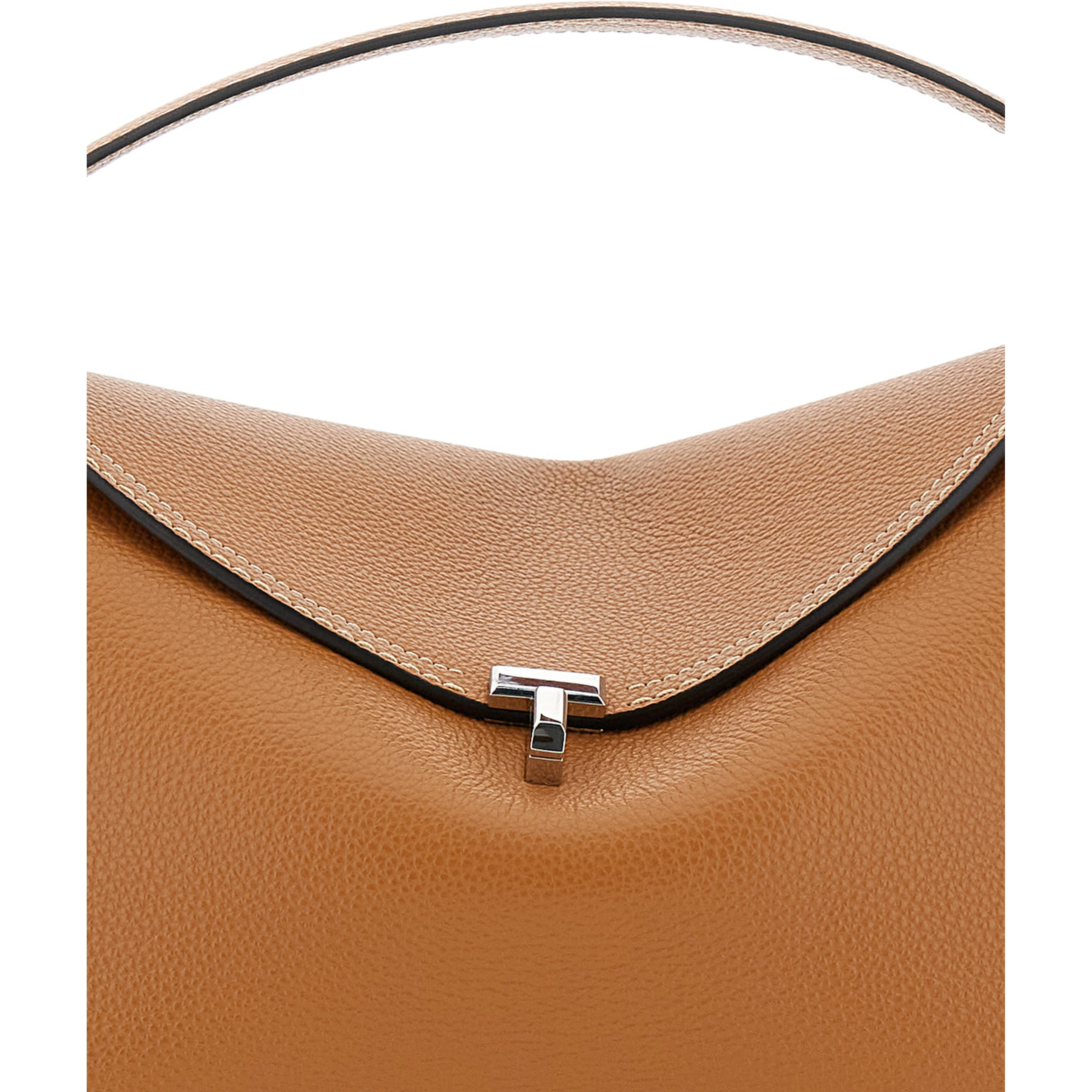 Handbag T-Lock with Removable Shoulder Strap in Grained Brown Leather