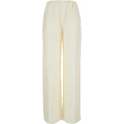 White Pants with elasticated waist and two side pockets in silk for women
