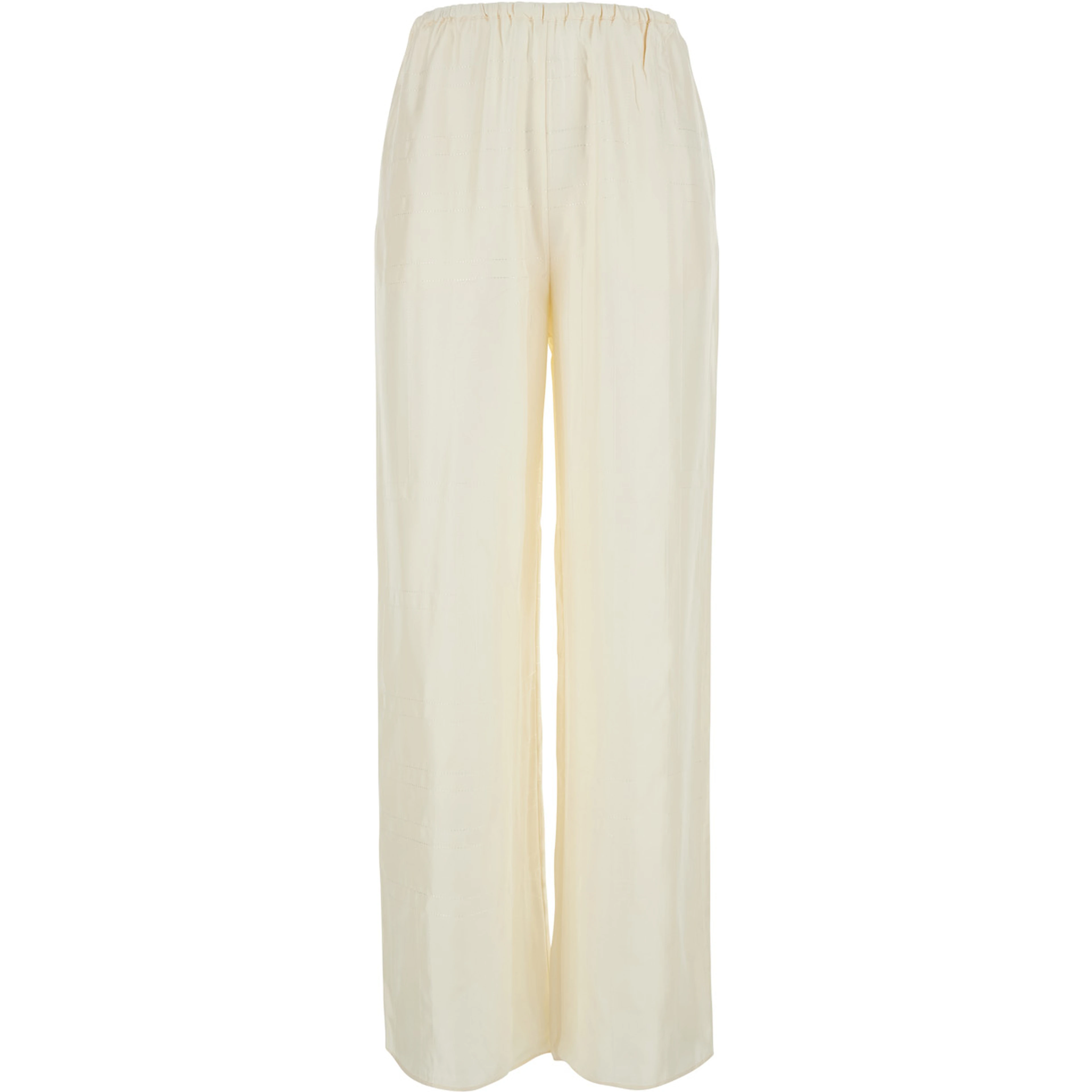 White Pants with elasticated waist and two side pockets in silk for women