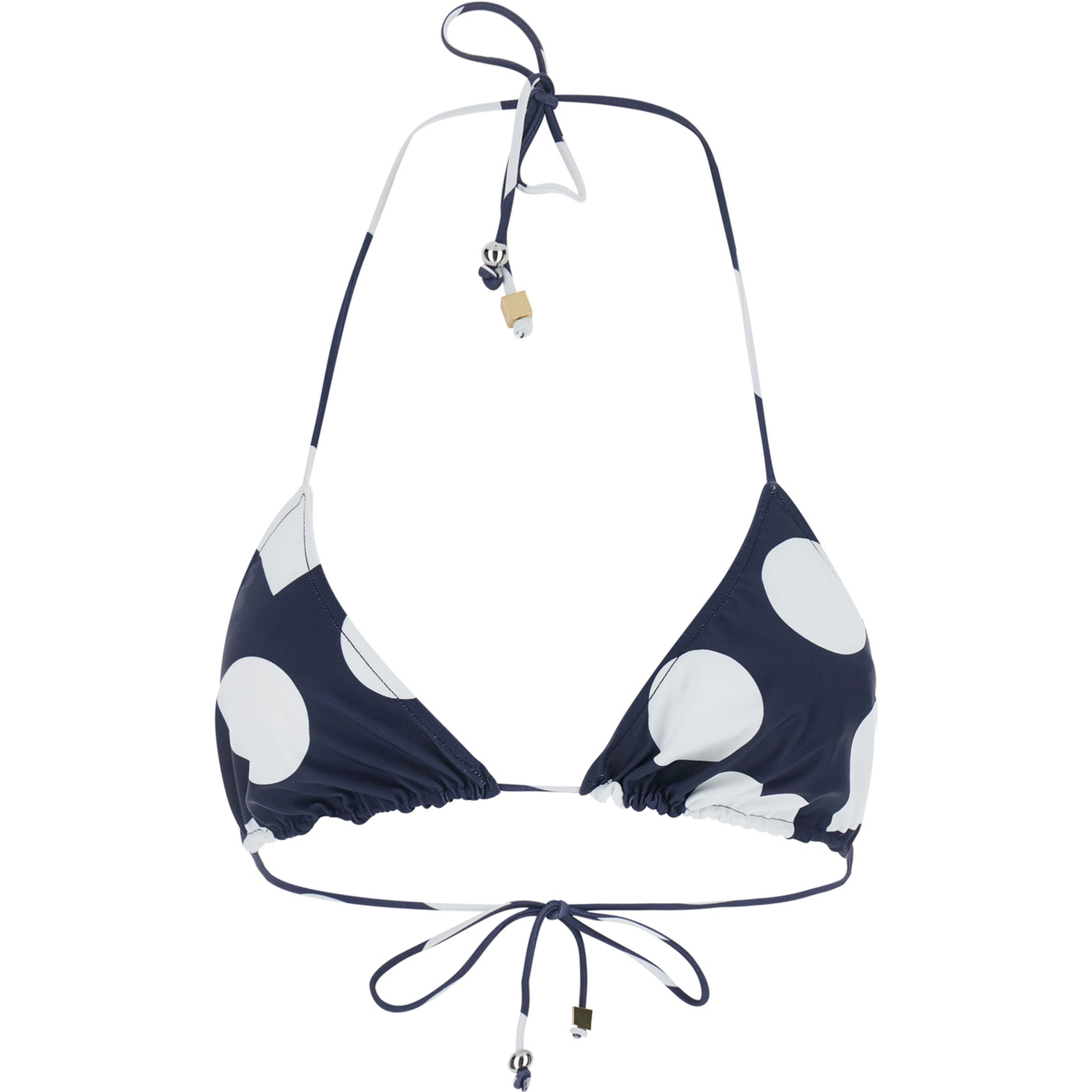 Le Haut de Plage Triangle Blue Bikini Top with Drawstring Closure and Polka Dot Motif in Tech Fabric for Women