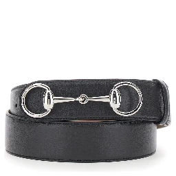 Black Belt with Horsebit on the Front in Leather for Men