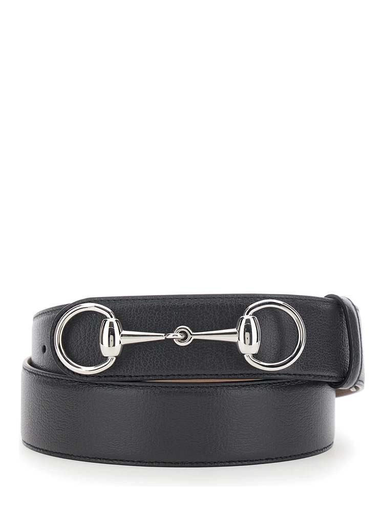 Black Belt with Horsebit on the Front in Leather for Men