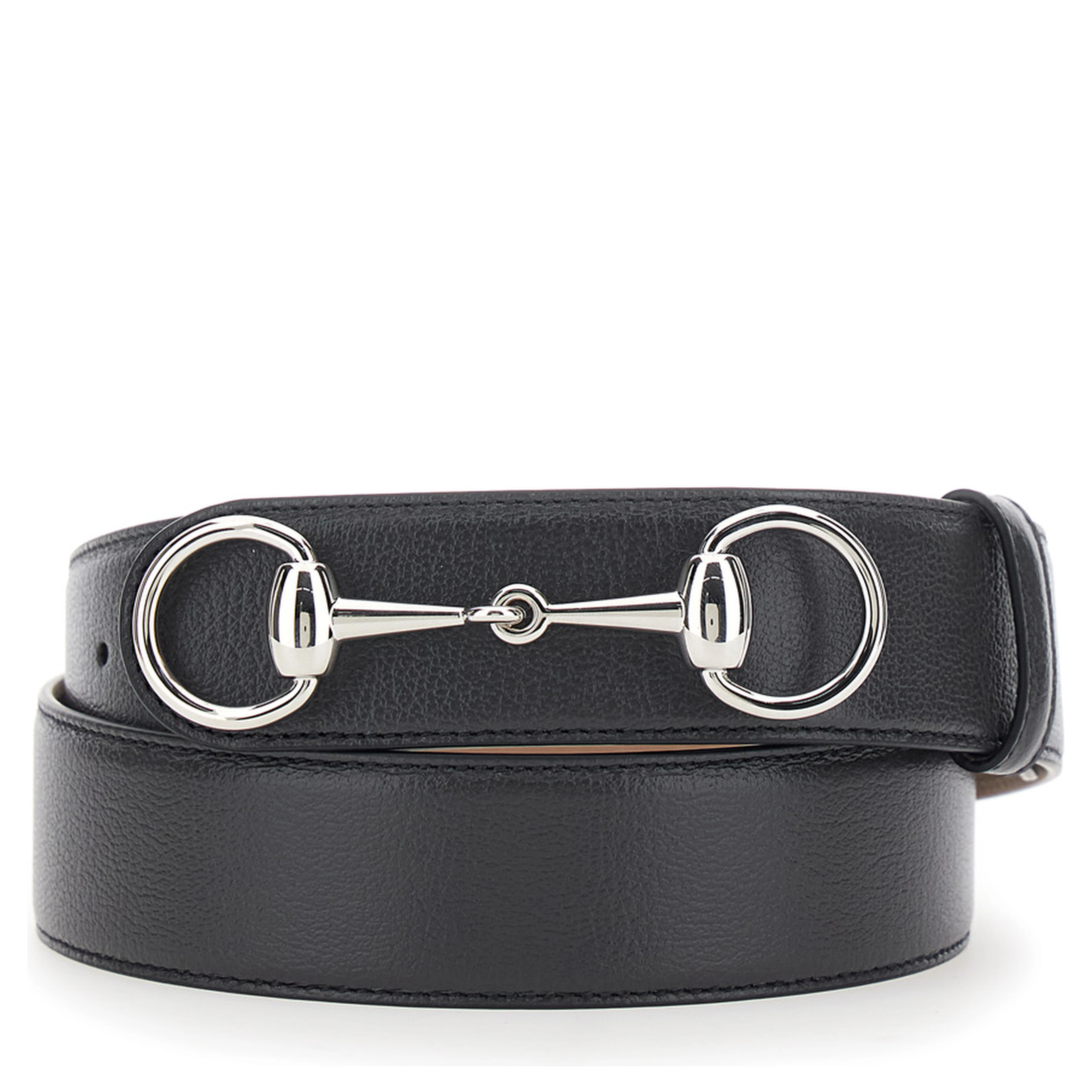 Black Belt with Horsebit on the Front in Leather for Men