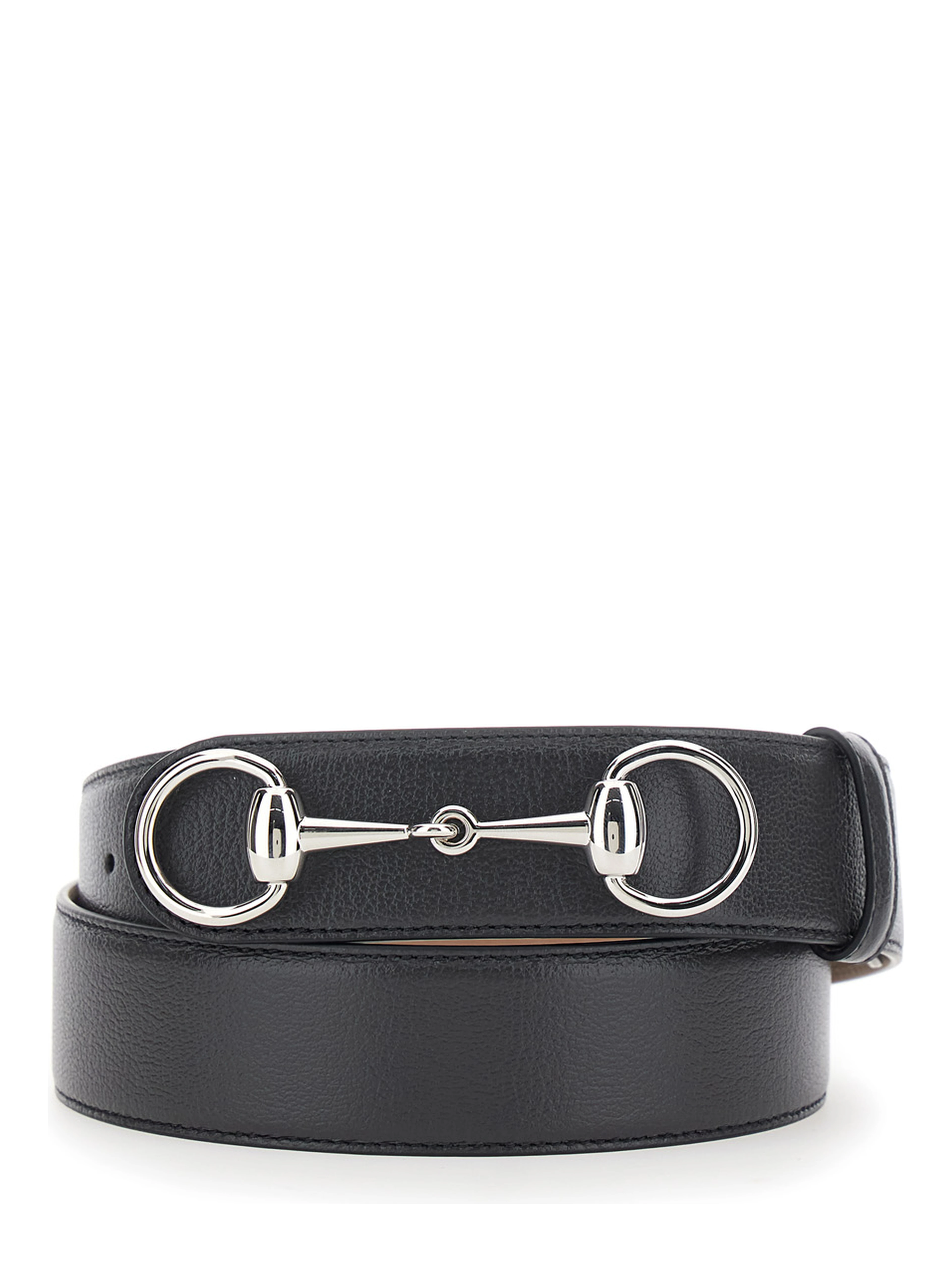 Black Belt with Horsebit on the Front in Leather for Men