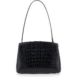 Black Clutch with removable shoulder strap and crocodile-effect in leather for women