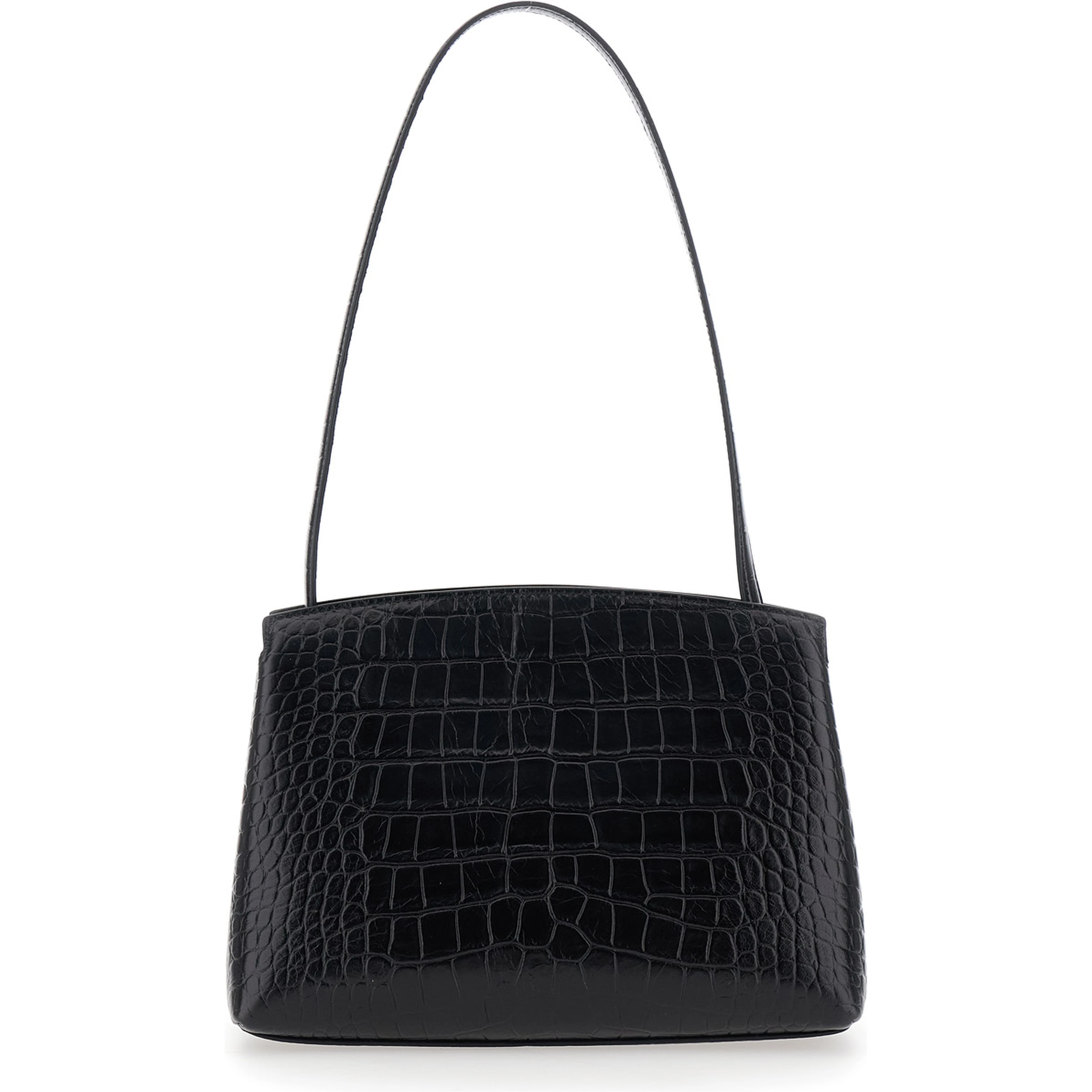 Black Clutch with removable shoulder strap and crocodile-effect in leather for women