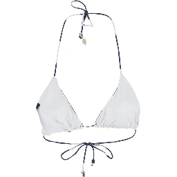 Le Haut de Plage Triangle Blue Bikini Top with Drawstring Closure and Polka Dot Motif in Tech Fabric for Women