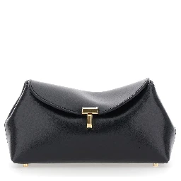 T-Lock Mini black Crossbody bag with metal T closure in leather for women