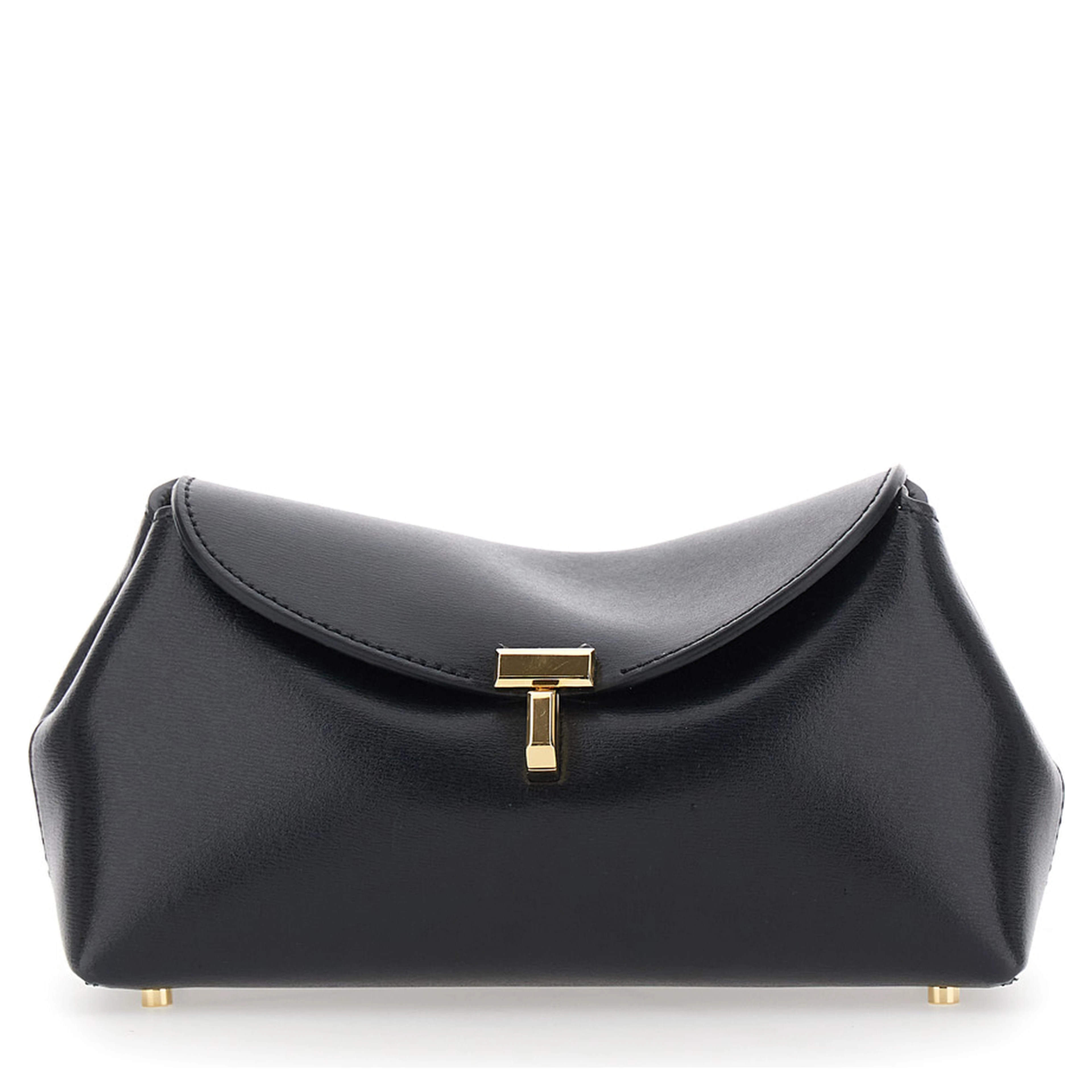T-Lock Mini black Crossbody bag with metal T closure in leather for women