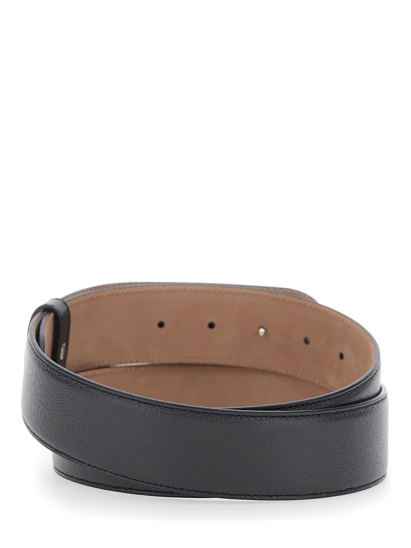Black Belt with Horsebit on the Front in Leather for Men
