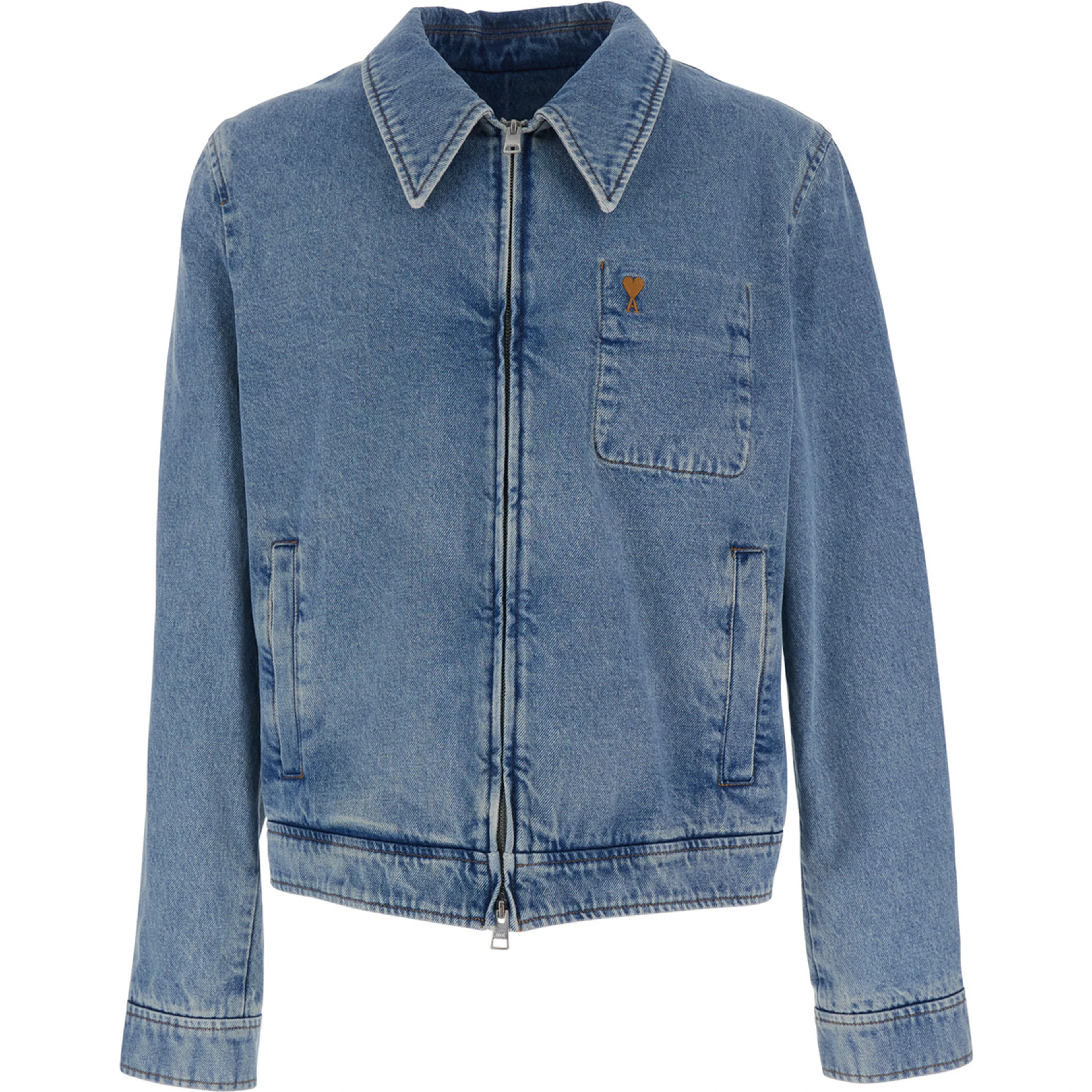 Jacket with ADC Embroidery on the Front and Logo Patch on the Back in Light Blue Denim for Men