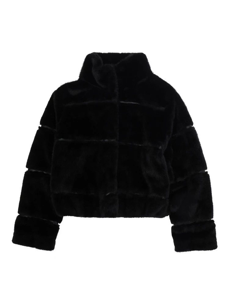 Black Bomber Jacket with High Collar in Eco-fur Girl