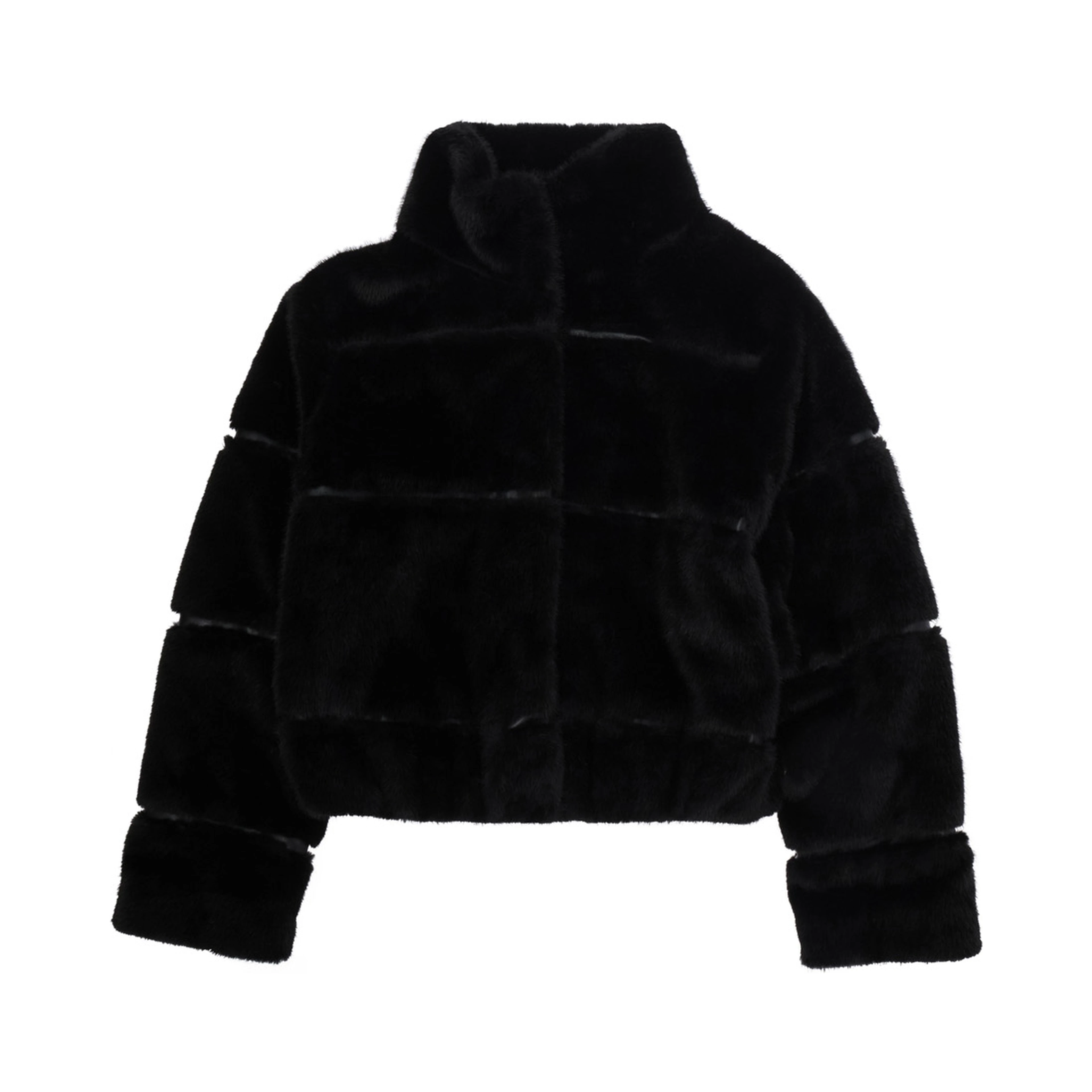 Black Bomber Jacket with High Collar in Eco-fur Girl