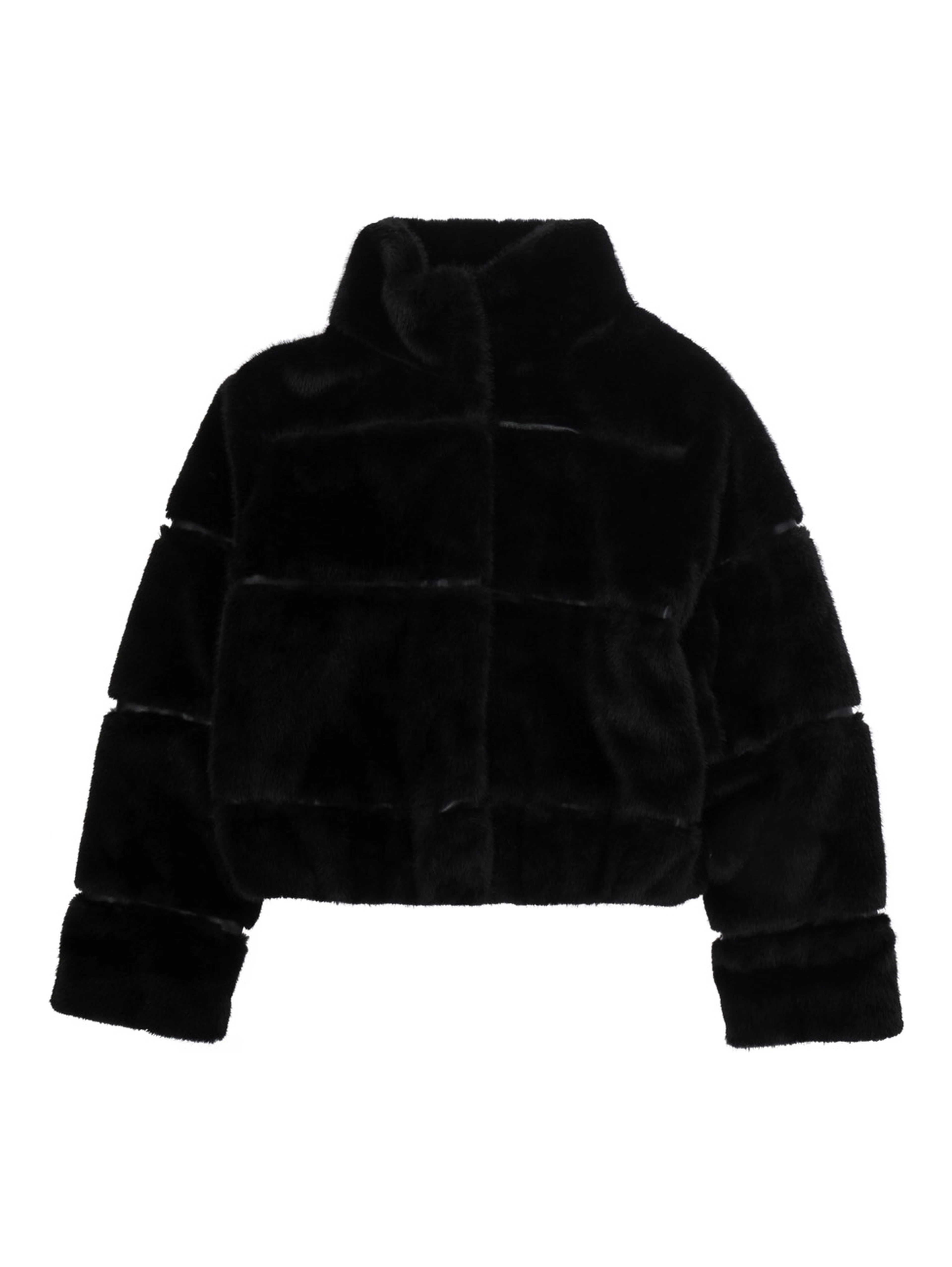 Black Bomber Jacket with High Collar in Eco-fur Girl