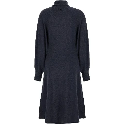 Nantes Gray Dress with ribbed high collar and elasticated cuffs in wool blend for women