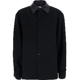 Black Shirt with Intreccio Collar in Wool women