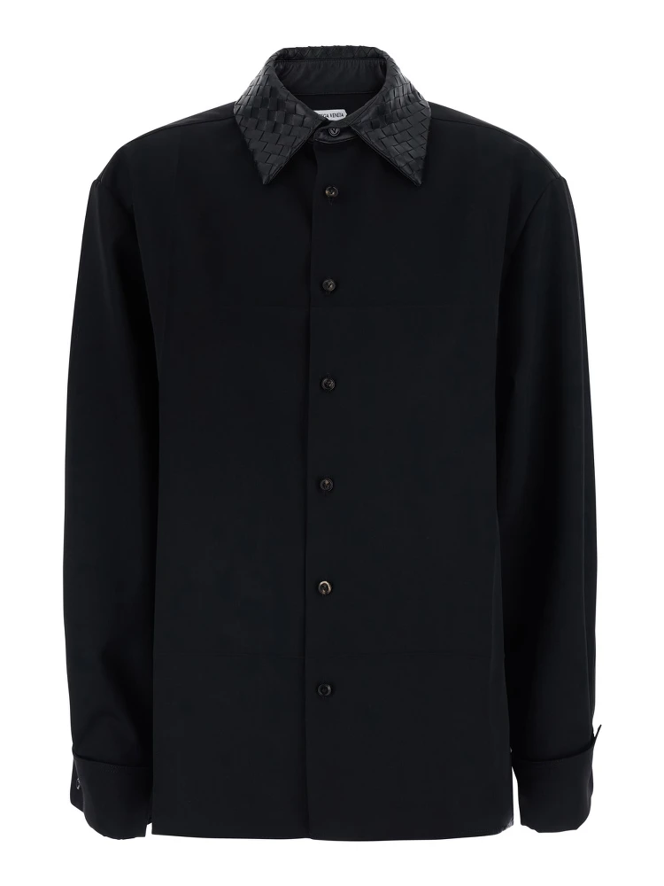 Black Shirt with Intreccio Collar in Wool women