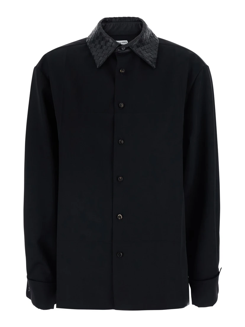 Black Shirt with Intreccio Collar in Wool women
