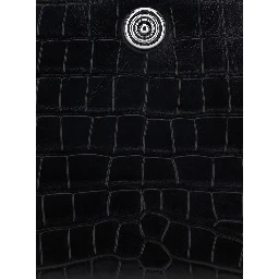 Black Clutch with removable shoulder strap and crocodile-effect in leather for women