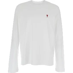 White long-sleeve T-shirt with logo on the front in cotton man