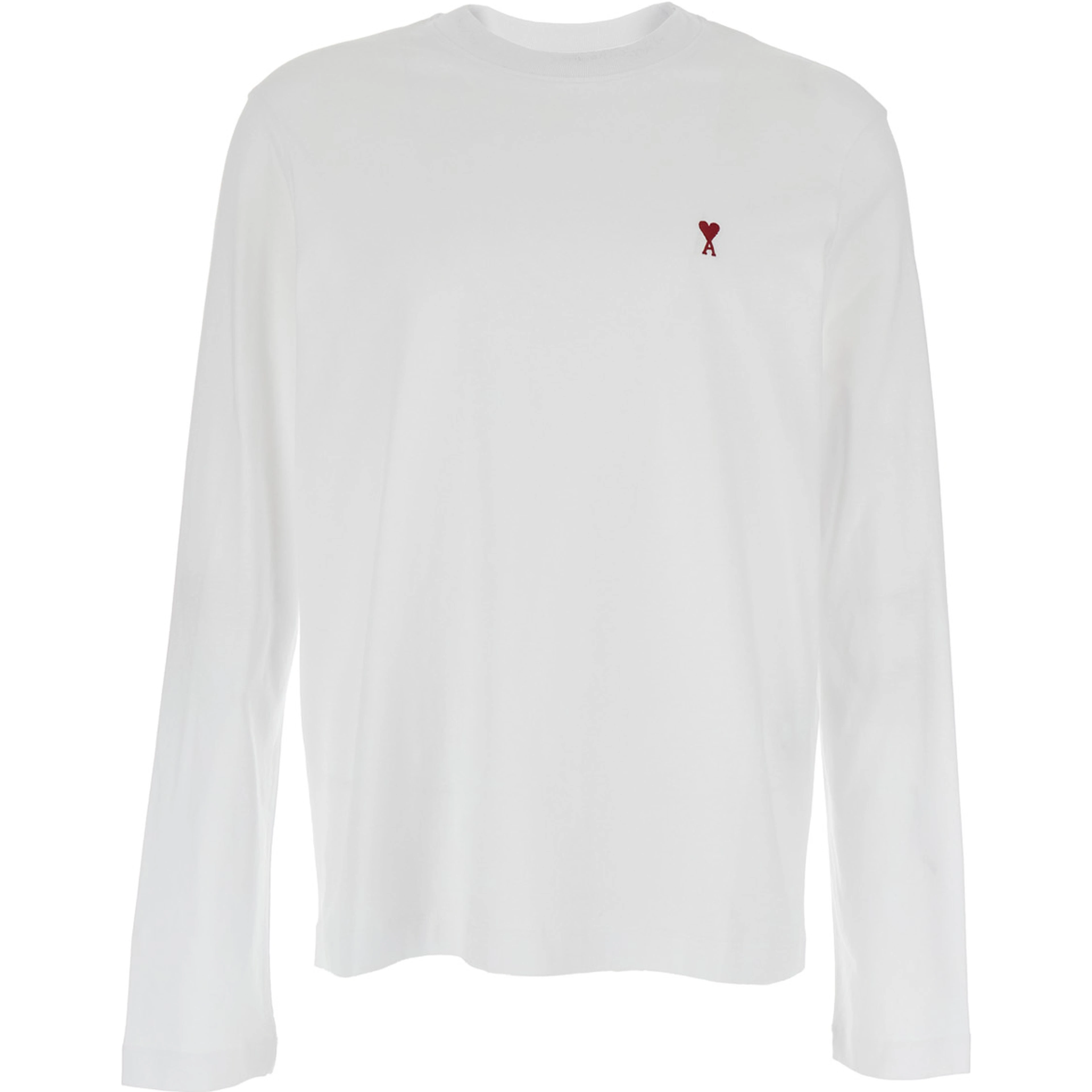 White long-sleeve T-shirt with logo on the front in cotton man