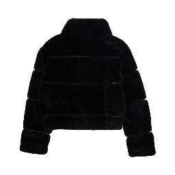 Black Bomber Jacket with High Collar in Eco-fur Girl