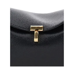 T-Lock Mini black Crossbody bag with metal T closure in leather for women