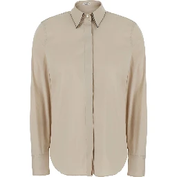 Beige Shirt with classic collar with Monil in cotton for women