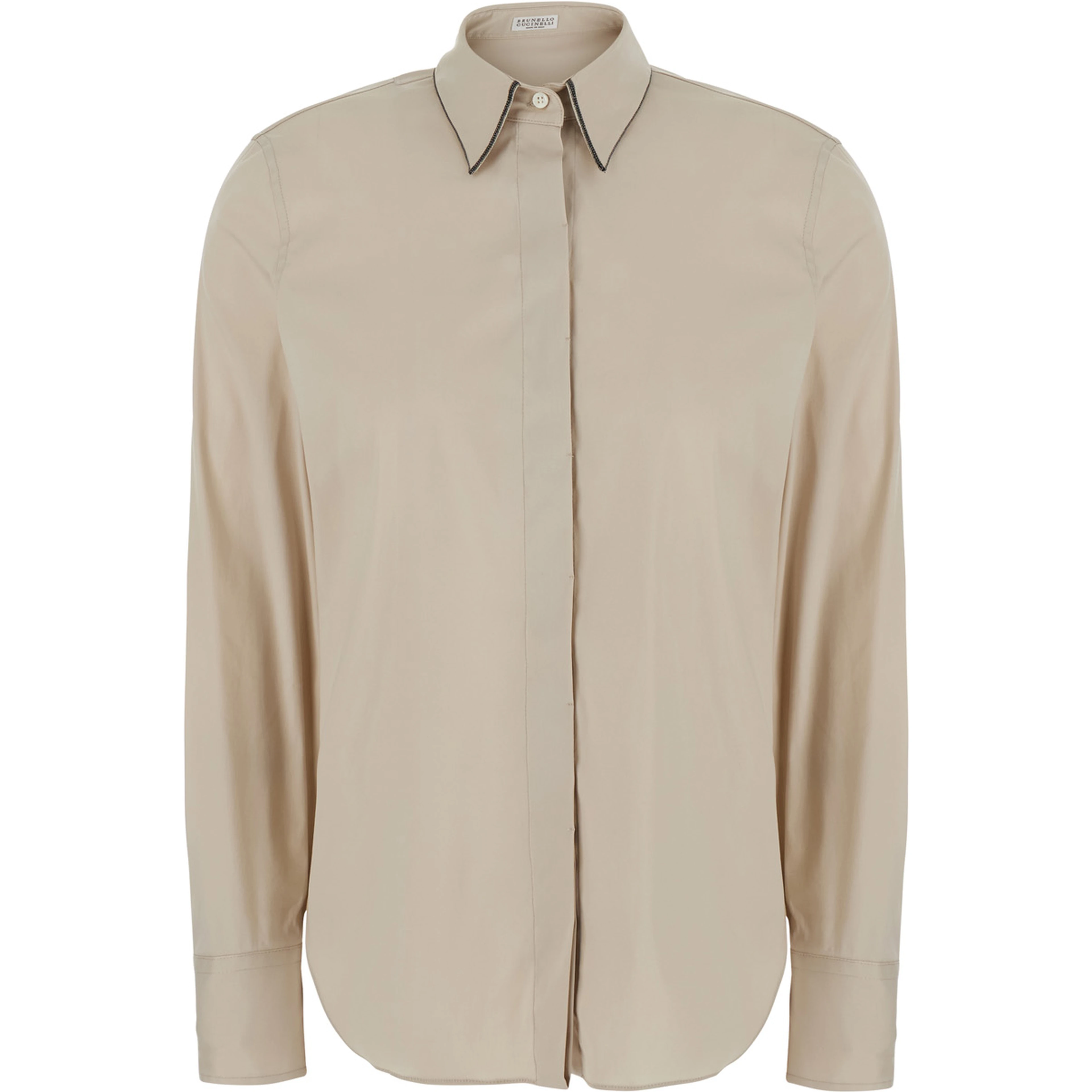 Beige Shirt with classic collar with Monil in cotton for women