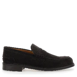 Brown loafers with almond toe in suede for men