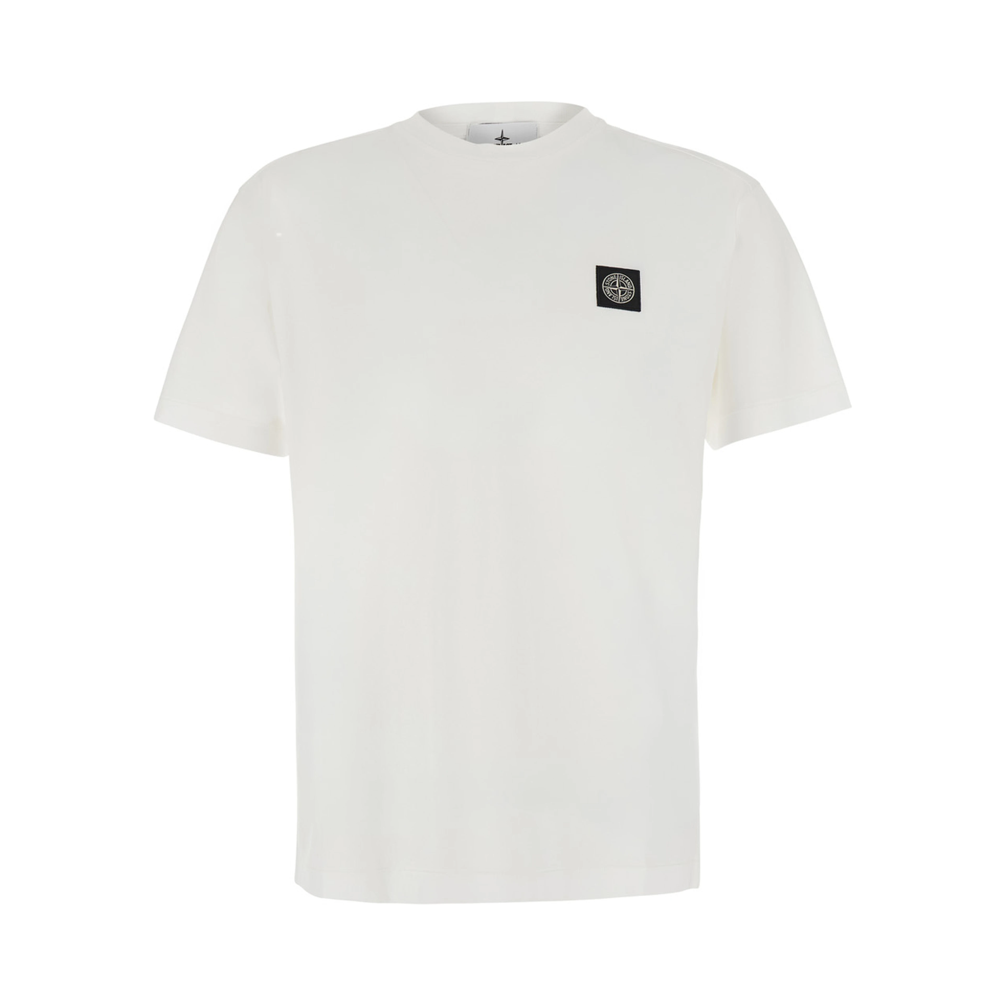 white Crew neck T-shirt with logo patch on the front in cotton for men