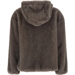 Brown Hooded Jacket with Drawstring in Ecoleather for Women