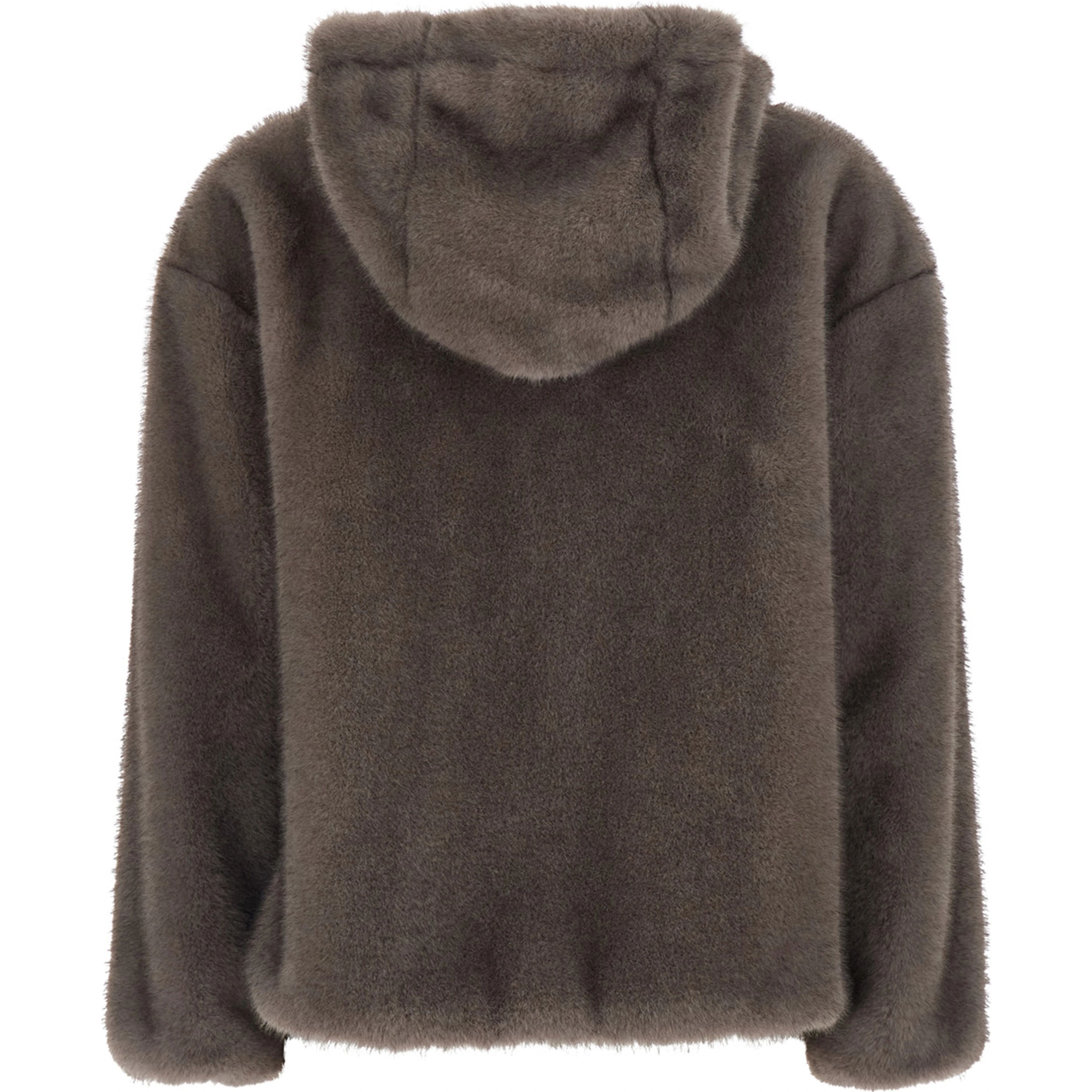 Brown Hooded Jacket with Drawstring in Ecoleather for Women