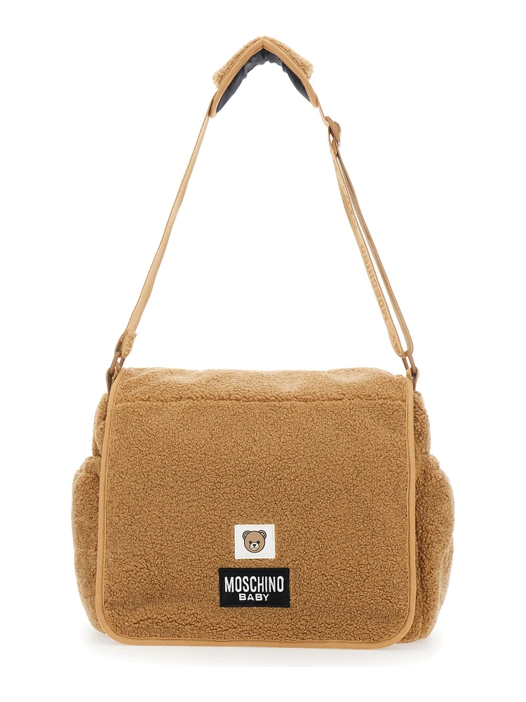 Beige Changing Handbag with Logo Patch on the Front in Fabric Baby