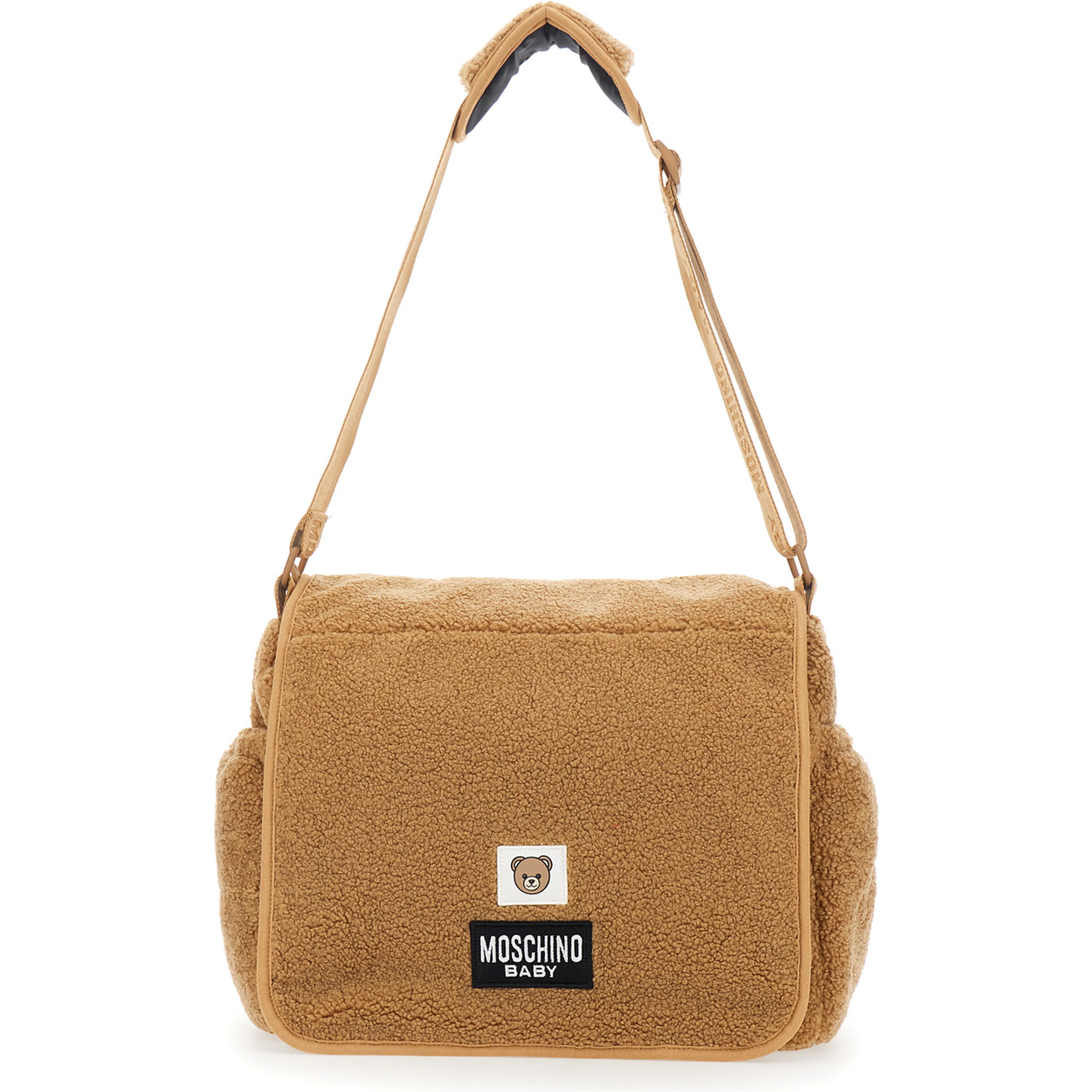 Beige Changing Handbag with Logo Patch on the Front in Fabric Baby