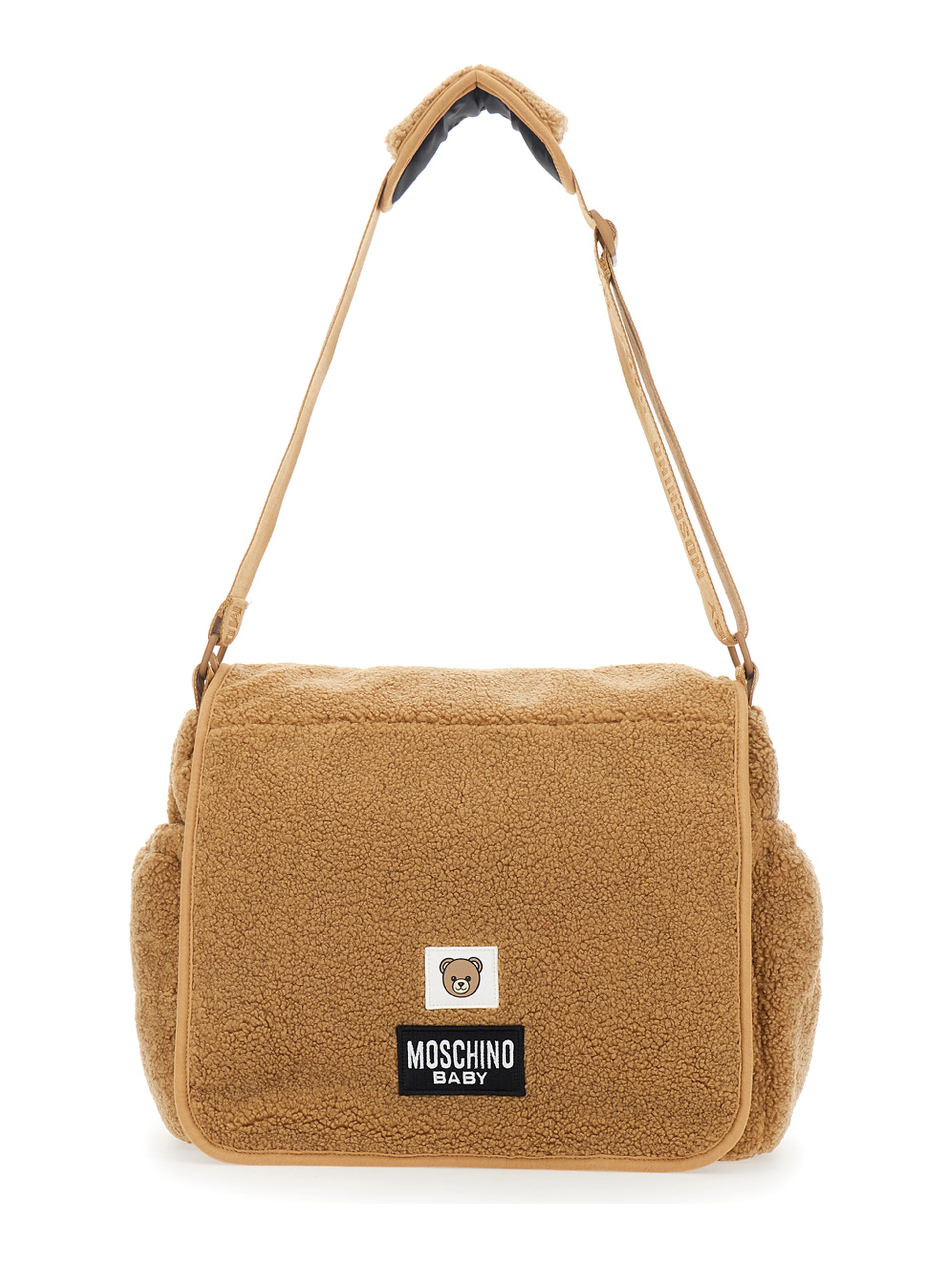 Beige Changing Handbag with Logo Patch on the Front in Fabric Baby