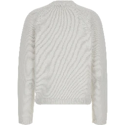 White Crew neck cardigan with two Patch pockets on the front in cotton for women
