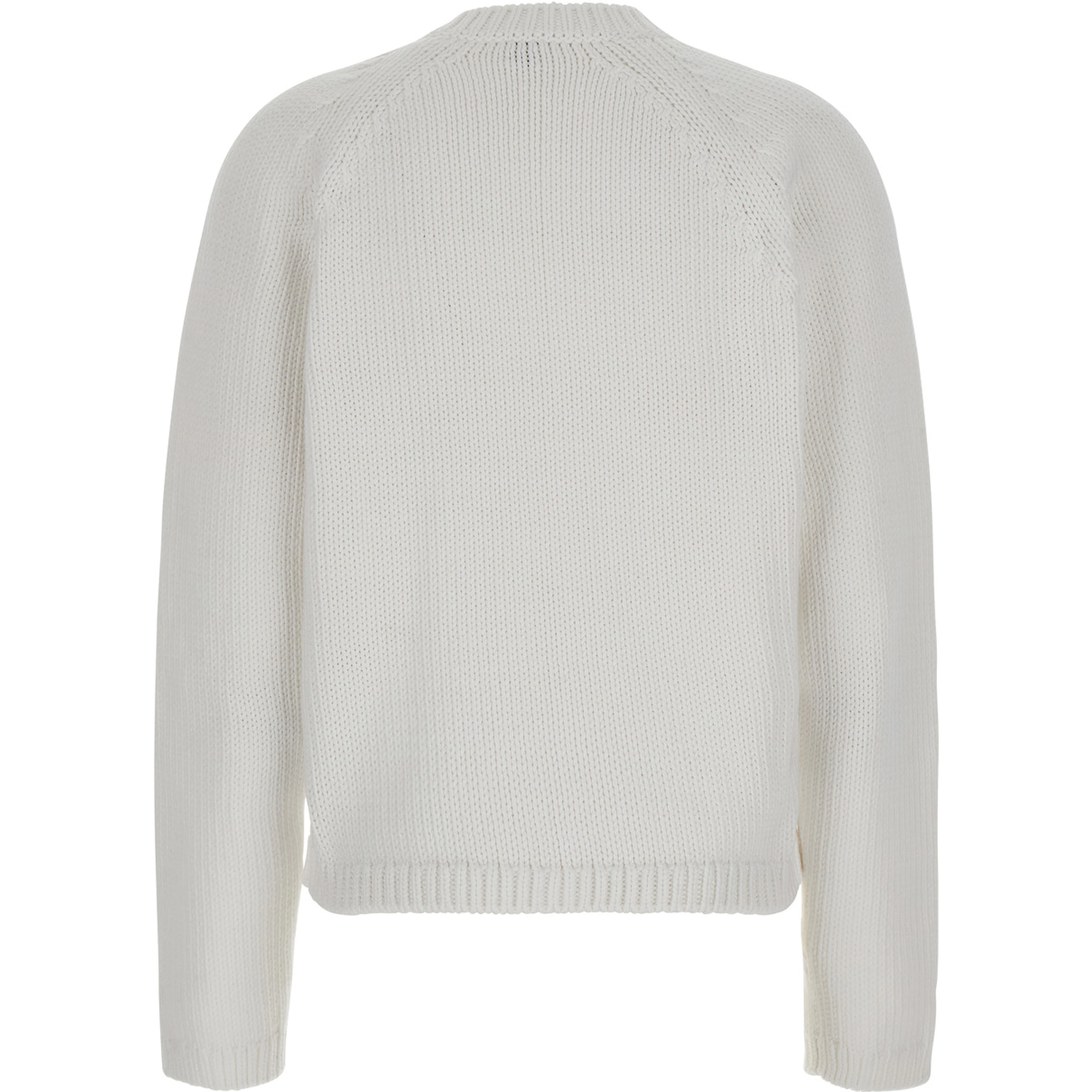White Crew neck cardigan with two Patch pockets on the front in cotton for women