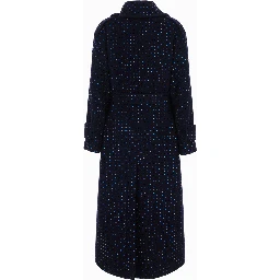 Blue Coat with Wide Classic Collar and All-Over Applied Rhinestones in Wool for Women