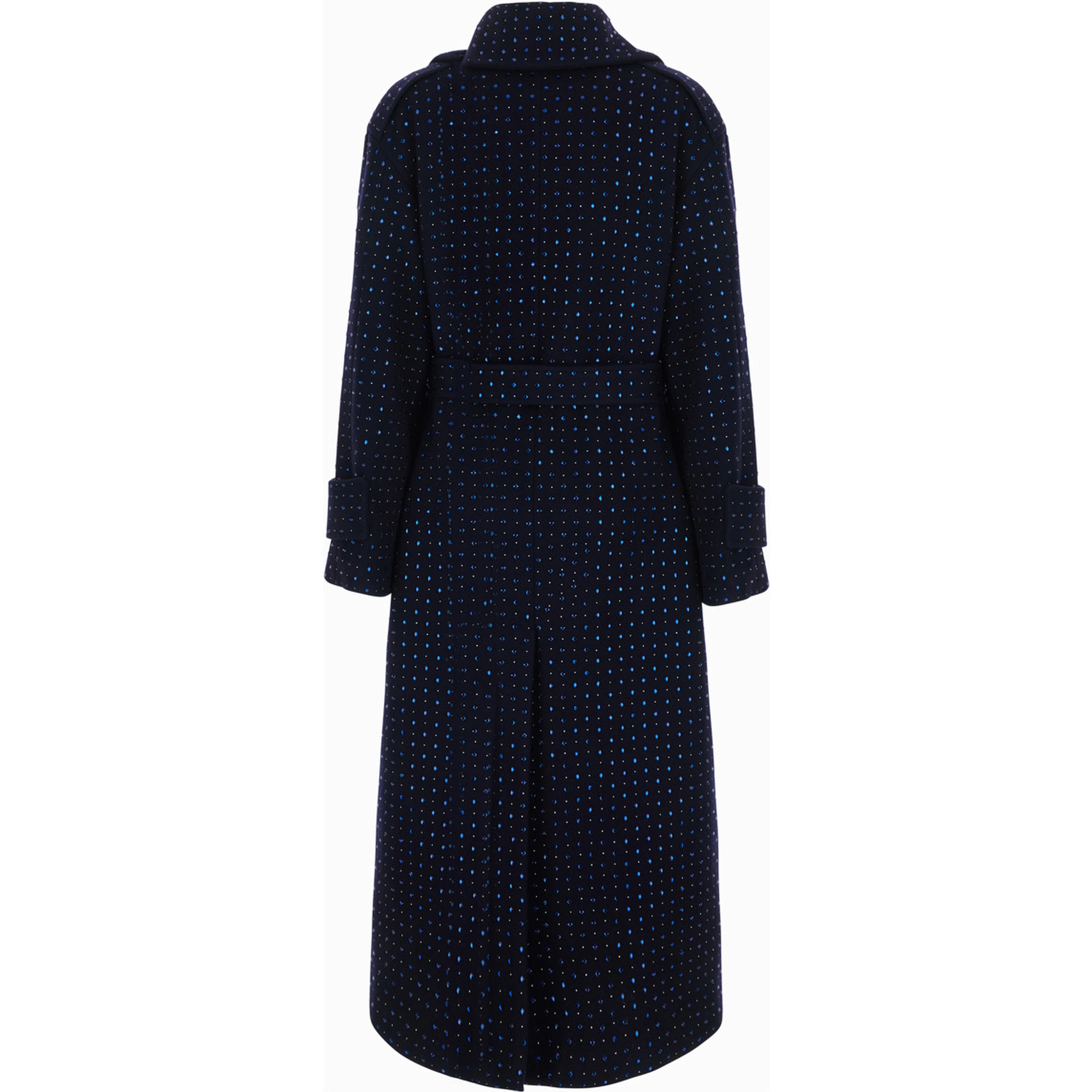 Blue Coat with Wide Classic Collar and All-Over Applied Rhinestones in Wool for Women