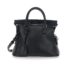 Black Handbag with Adjustable and Removable Shoulder Strap in Leather for Women