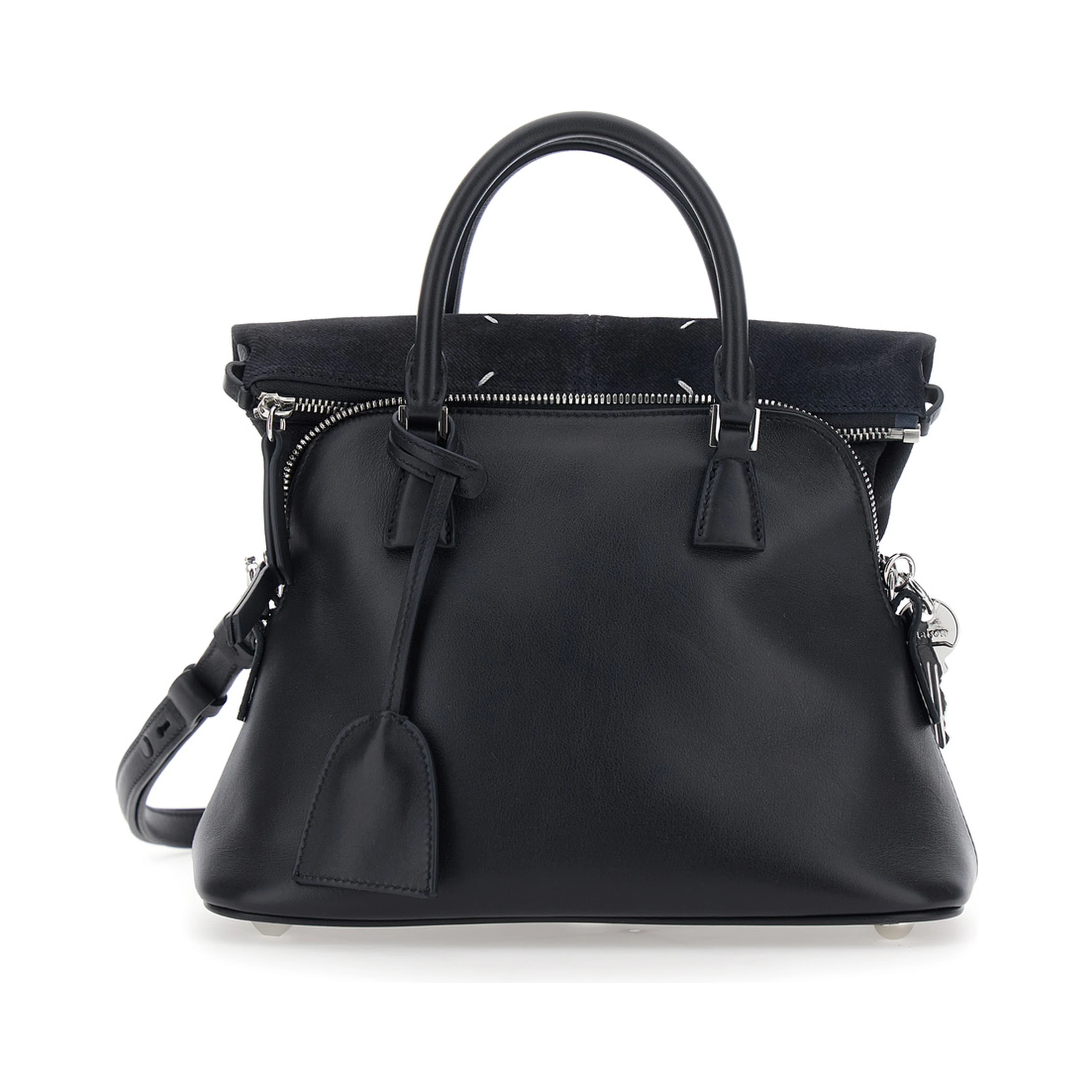 Black Handbag with Adjustable and Removable Shoulder Strap in Leather for Women