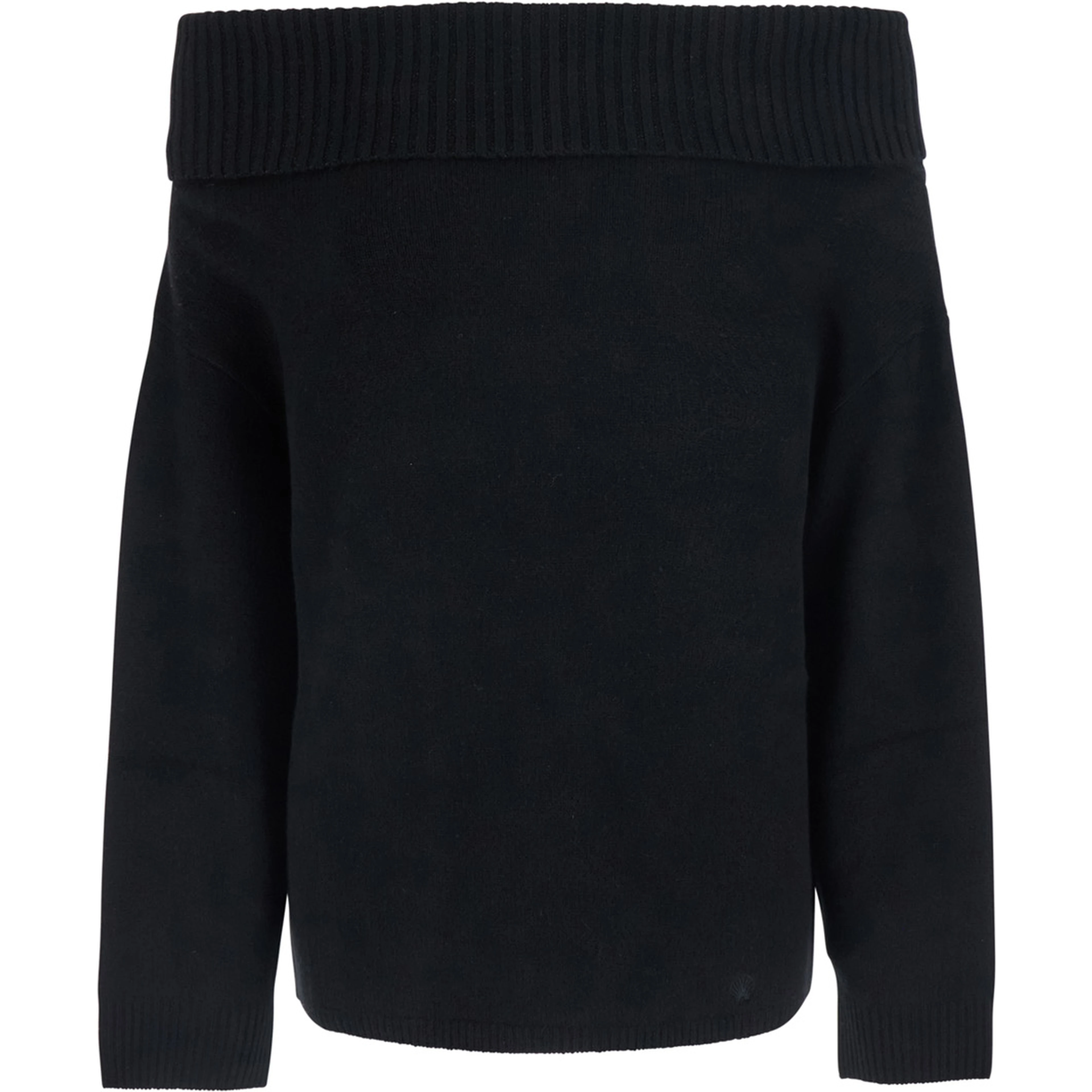 black Sweater with Boat neckline and mini tone-on-tone logo in cashmere for women