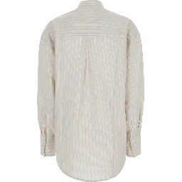 Beige Oversized Shirt with classic collar and all-over stripes in blend viscose women