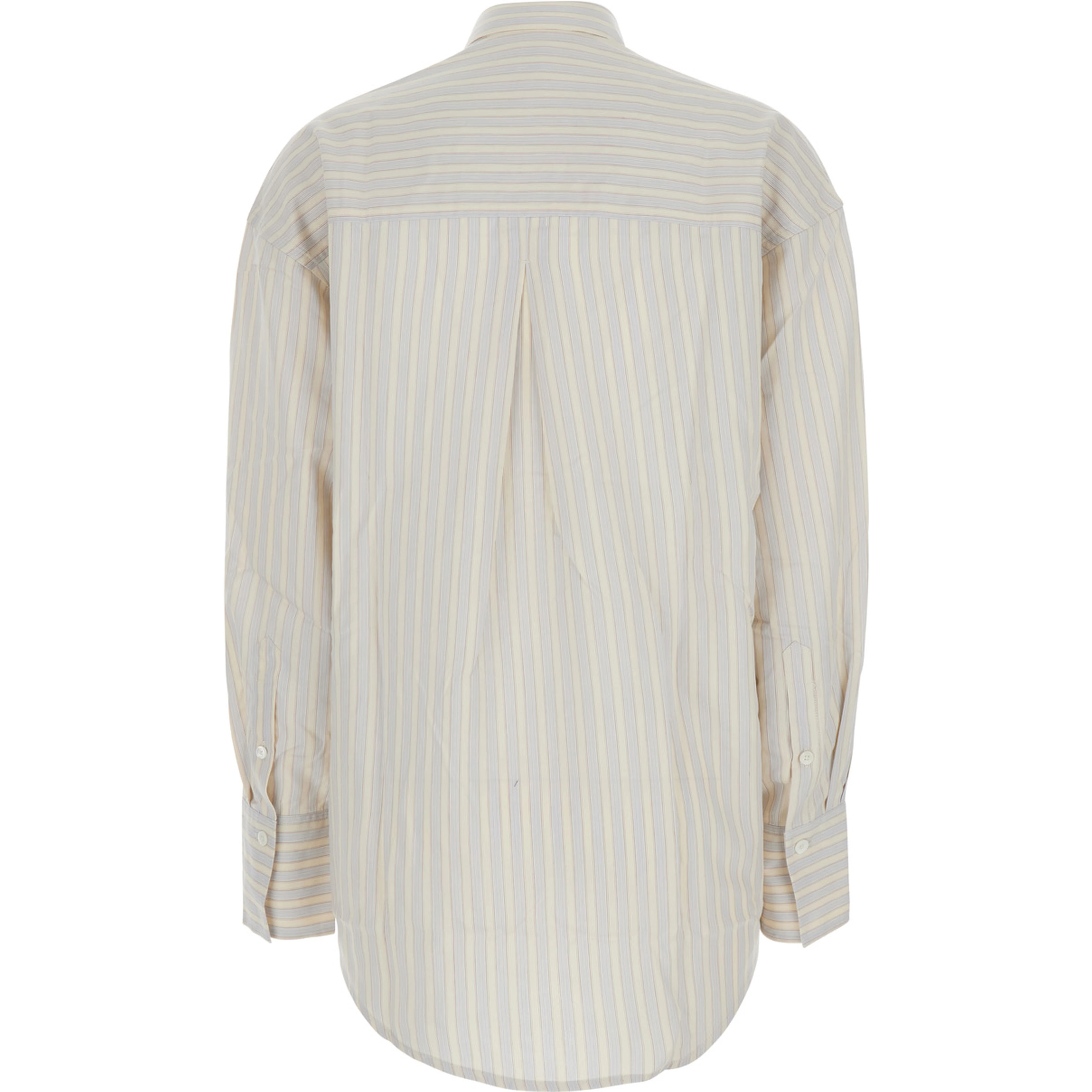 Beige Oversized Shirt with classic collar and all-over stripes in blend viscose women